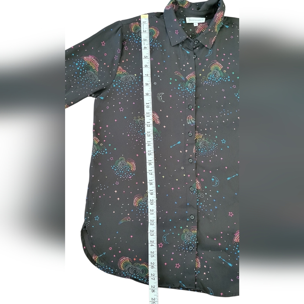 Warehouse Black Celestial Button Down Long Sleeve Shirt, Moon Stars, Women's 10 - Picture 8 of 9